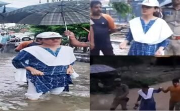 Lucknow Commissioner Roshan Jacob taking stock of situation in heavy rain, video goes viral on social media
